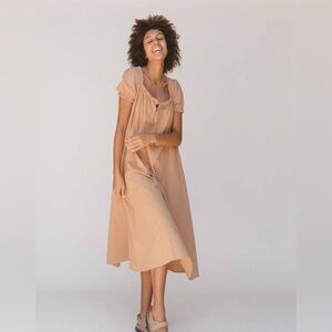 Lullaby Club linen midi babydoll tie front tie back dress